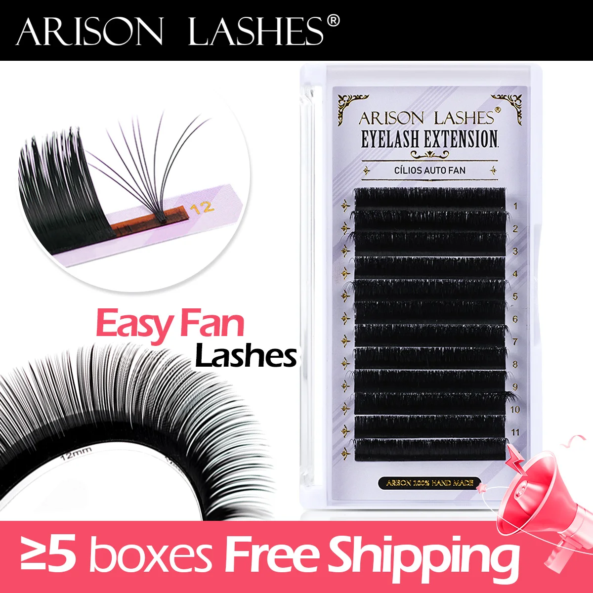 ARISON L/M/cc/dd 8-18mm Easy Fan Lash Extensions Bloom Eyelash Extension Austomatic Flowering Fast Fan Self-Making Volume Lashes