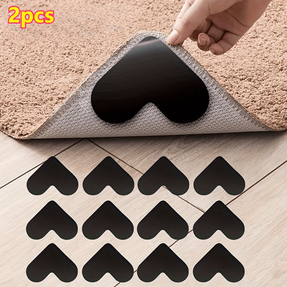 2pcs Reusable Carpet Tape Rug Gripper Heart Shape Anti Curling Washable Rug Carpet Stickers Floor Rug Mat Tape Home Supplies