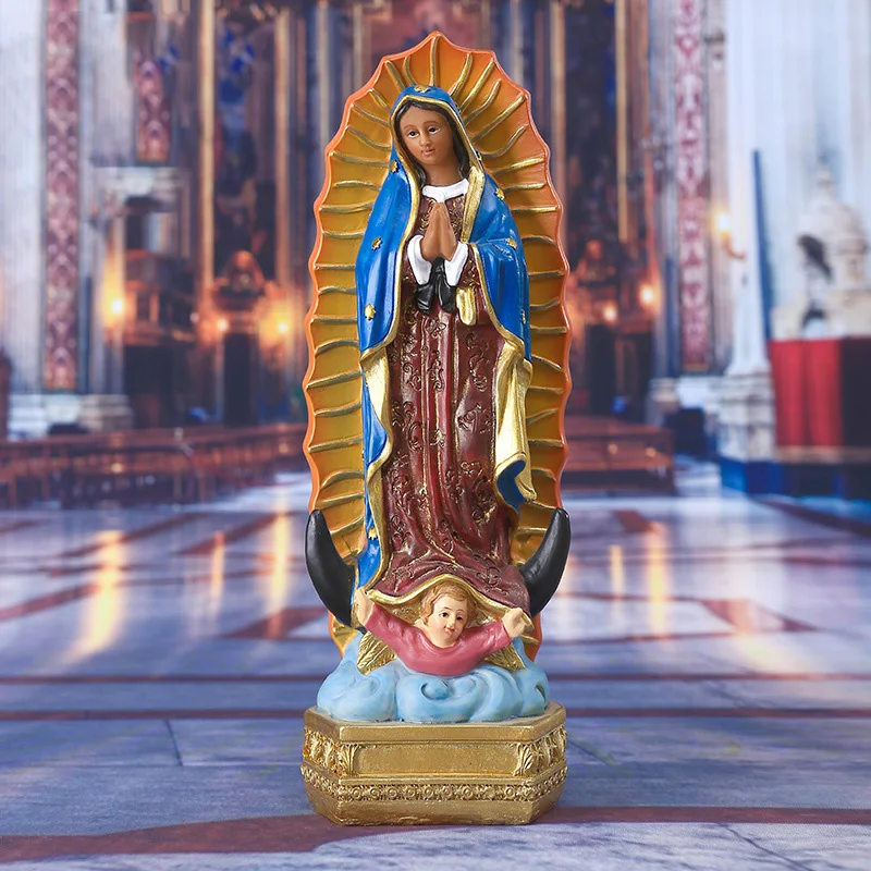 

Mexico Beautiful Our Lady of Guadalupe Virgin Mary Statue Sculpture Resin Figurine Gift Xmas Display Home Decor Ornament