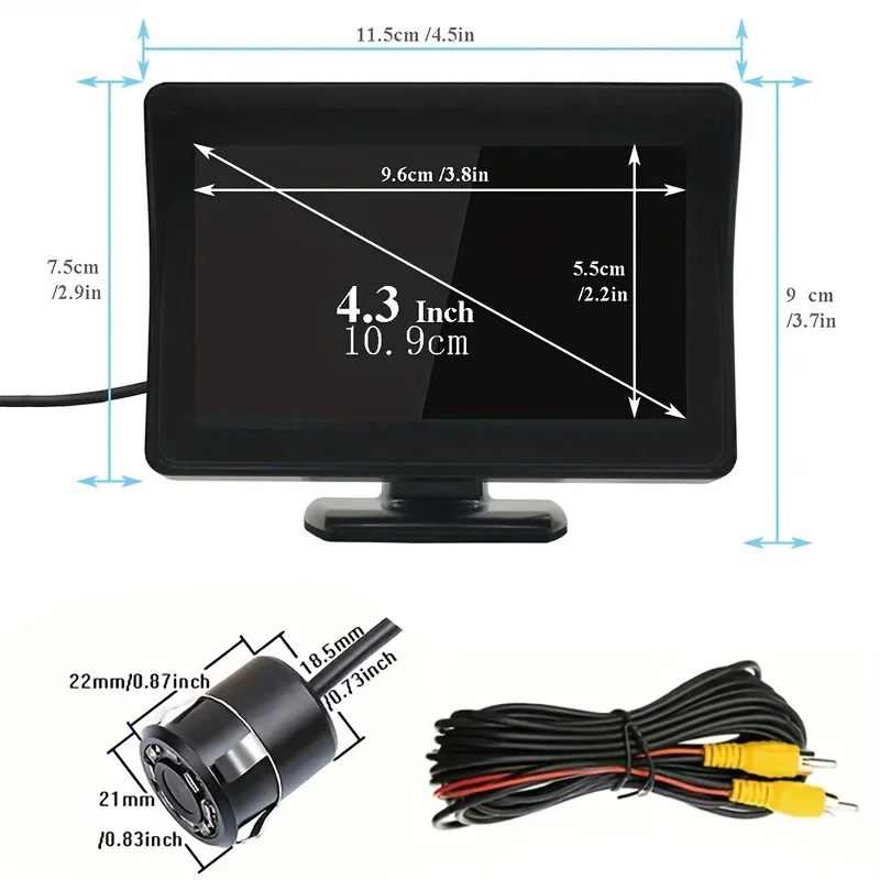10.92cm Monitor Backup Camera Kit with Wide Angle Lens-8 LED Lights, Reversing Rearview System for Cars,Trucks,SUVs,Campers,Vans