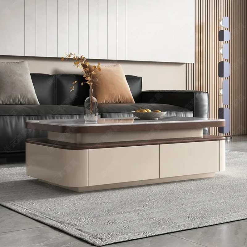 Cream wind solid wood microcrystalline stone rock slab coffee table TV cabinet combination small apartment
