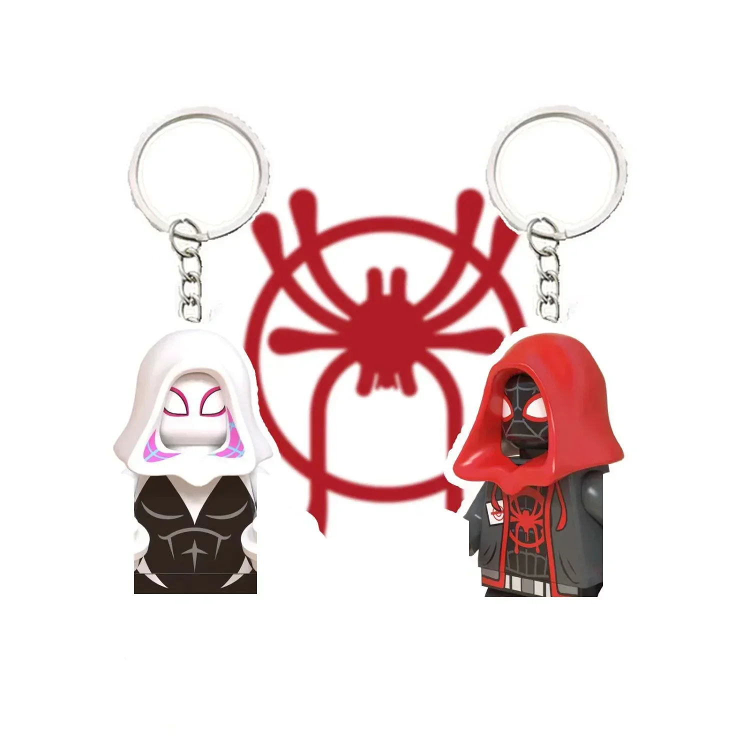 Marvel Spiderman Keychain Gwen Peripheral  Creative Building Blocks Cartoon Pendant Bag Keychain Eychain Bag Pendant Gift