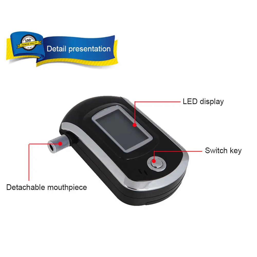 AT6000 Professional Police Breath Breathalyzer LCD Digital Alcohol Tester High-Precision Alcohol Detector with 5 Mouthpieces