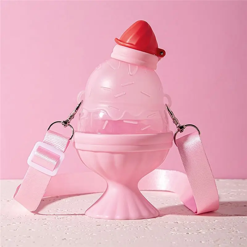 Kids' Water Bottle With Straw& Shoulder Strap, Ice Cream Water Bottle For School Or Travel, Gift For Girls