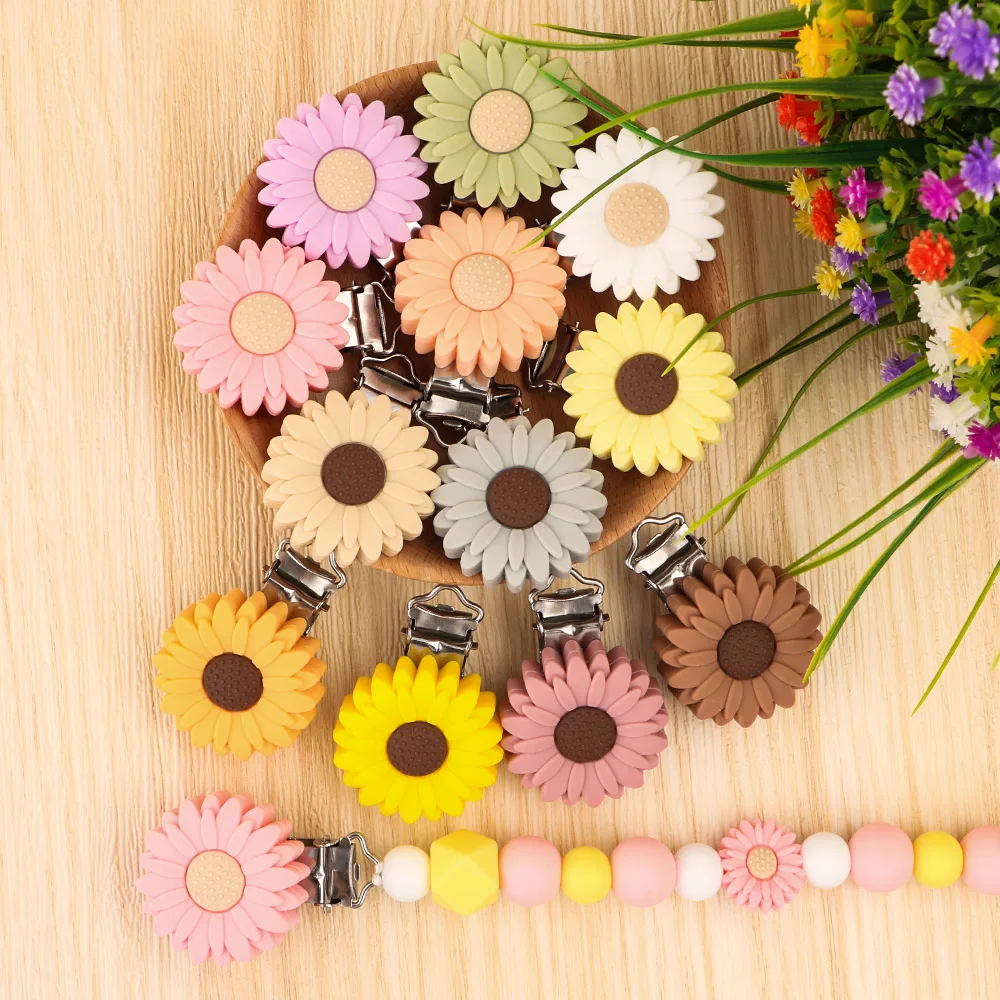 2Pcs/Lot  Bee Bear Tiger Dog Animals Flower Rainbow Silicone Beads Clips for DIY Making Jewelry Chain Necklace Accessories Etc