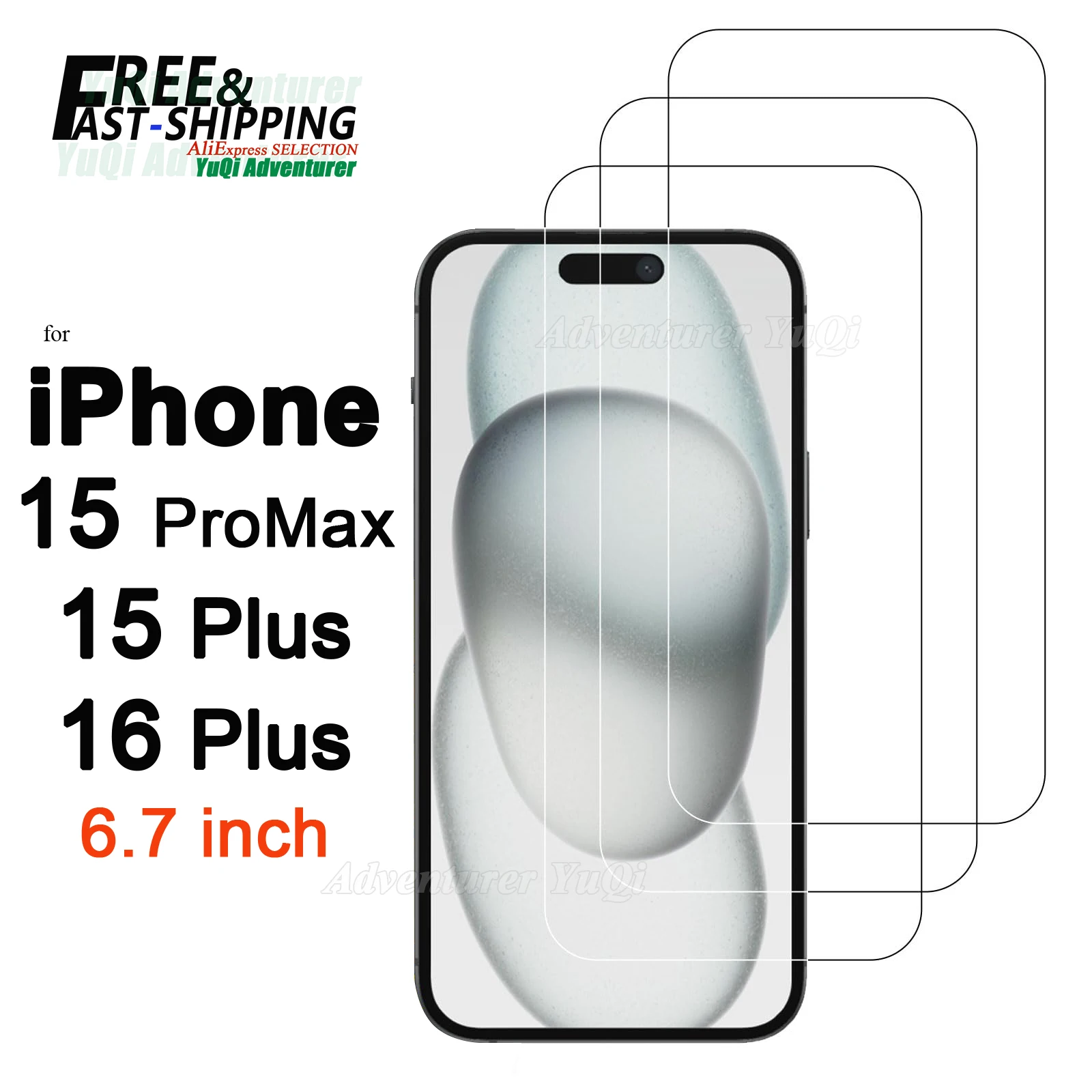 

Screen Protector For iPhone 15 Pro Max 16 Plus 6.7 inch Tempered Glass NOT Full Cover HD Crystal 9H Anti Scratch Case Friendly