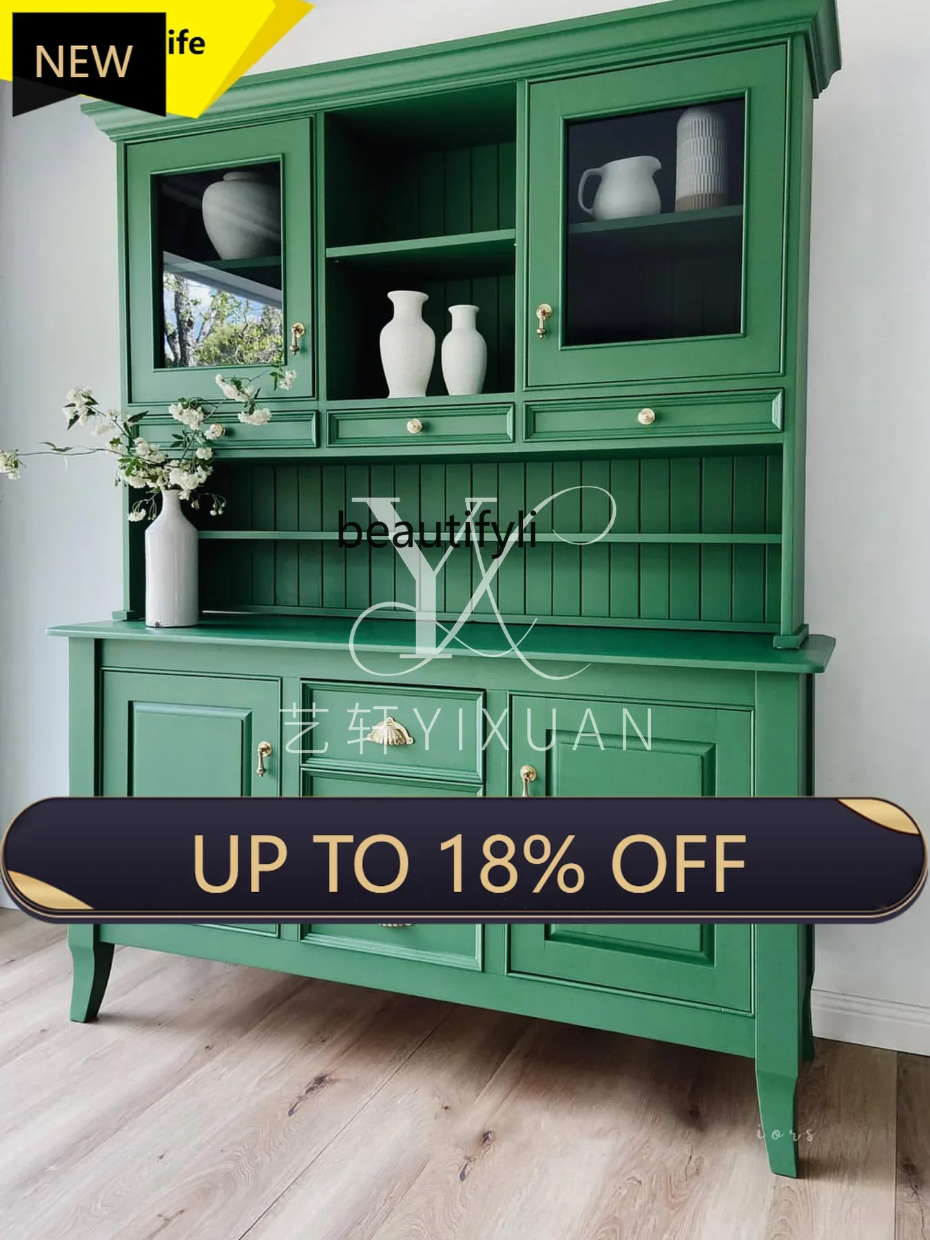 

P178 French Modern Minimalist Light Luxury Green Solid Wood Storage Cabinet American Retro Living Room Storage Cabinet Furnitur