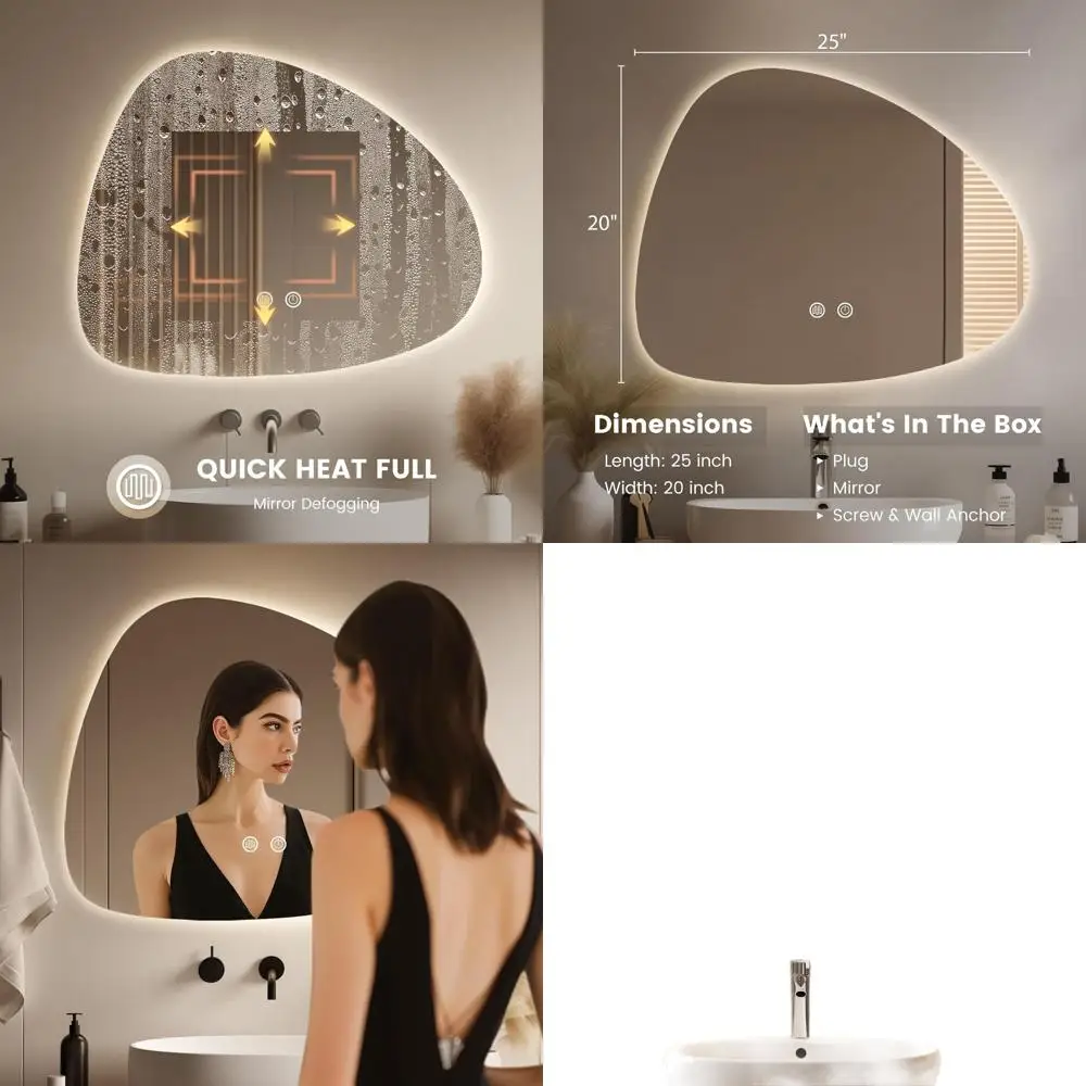 

Зеркало для ванной с LED-подсветкой 20x25 дюймов, 3 цвета и регулируемая яркость