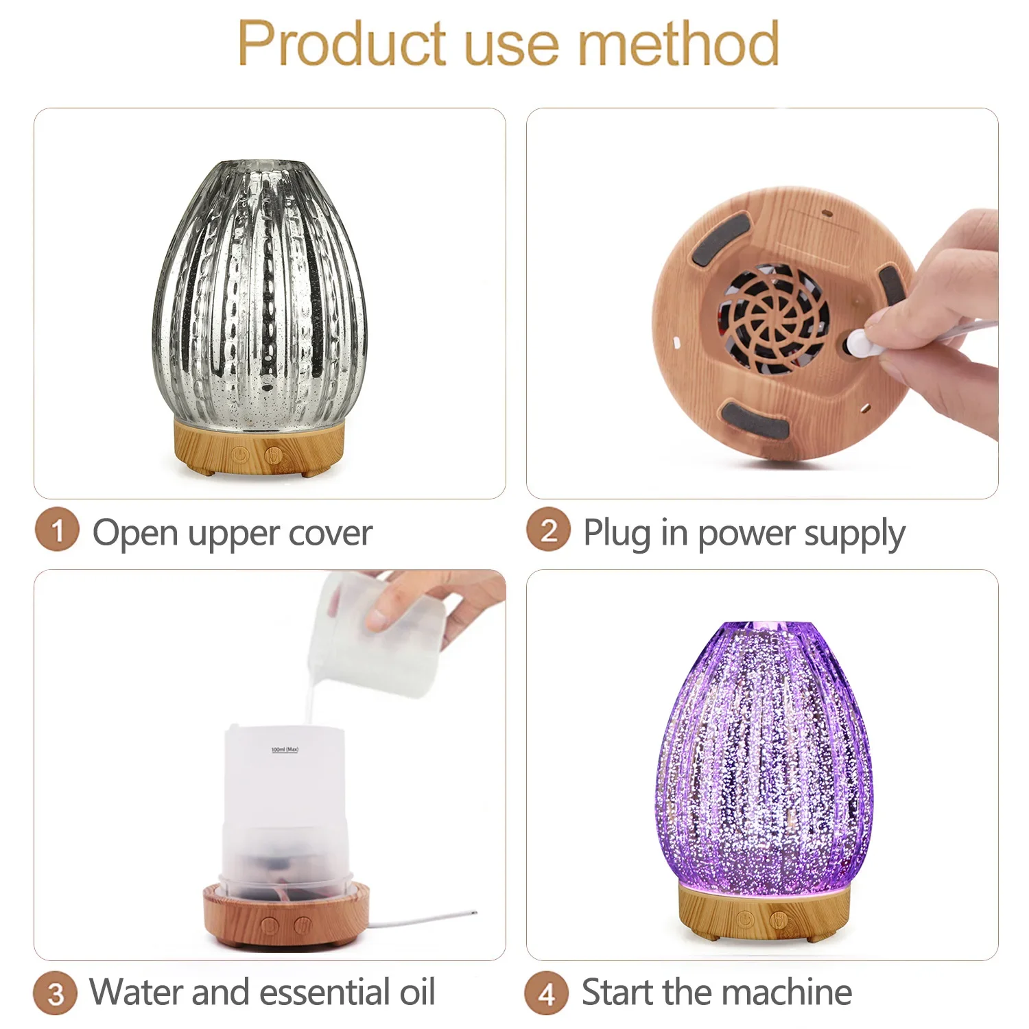 New 3D Glass Aromatherapy Machine Colorful LED 100ml 5V Essential Oil Diffuser Air Humidifier Home Creative Pattern