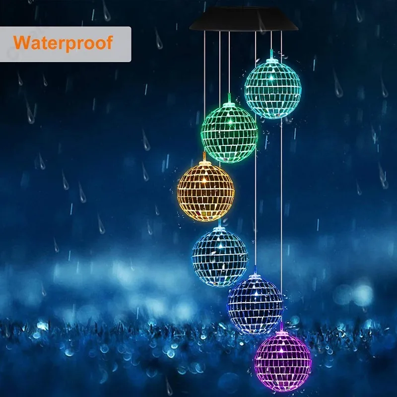 LED Solar Disco Ball Mosaic Wind Chime Light Courtyard Landscape Garden Balcony Atmosphere Decorative Lighting Fixtures