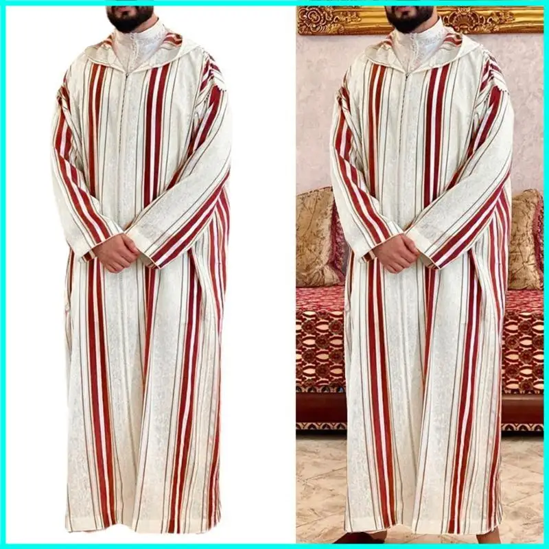 

Мужская мусульманская рубашка кафтан халат с лацканами с длинными рукавами в полоску Дубай длинное платье Тобе
