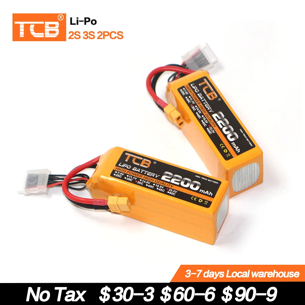 TCB 2PCS RC Lipo Battery 2S 3S 1500mah 2200mAh 2600mAh 3000mAh 4000mAh 4200mAh 52.00mAh 6000mAh 7.4V 11.1V XT60 T-Plug RC Parts