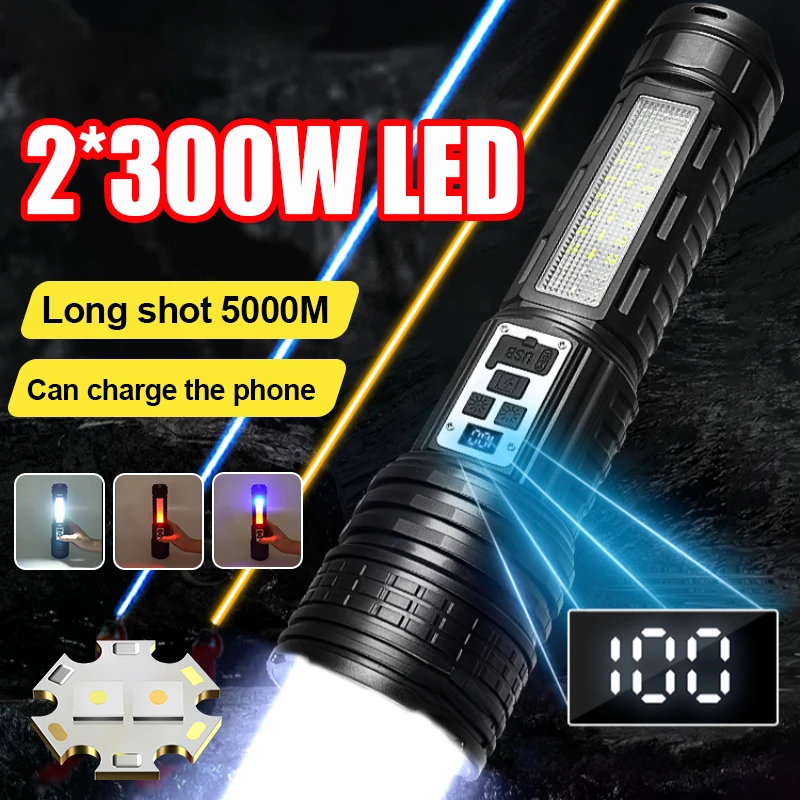 

Super Powerful LED Flashlight Dual-Light Source Zoom Hand Lamp Waterproof Rechargeable Multi-Mode Outdoor Light Tactical Torch