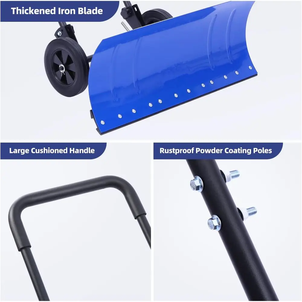 مجرفة الثلج للممر: معاول الثلج المعدنية ذات العجلات القابلة للتعديل لعام 2025 مع شفرة كبيرة مقاس 30 × 12 بوصة للثلج