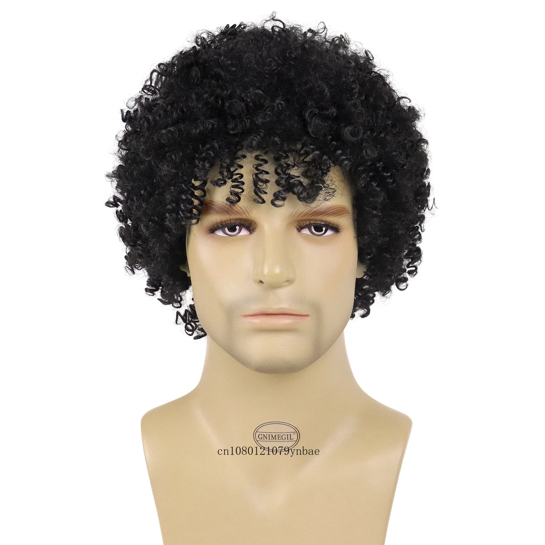 Afro Curly Wig Black Synthetic Hair Fashion Bouncy Curls Natural Looking Short Colly 80s Costume Wigs for Men Male Daily Party