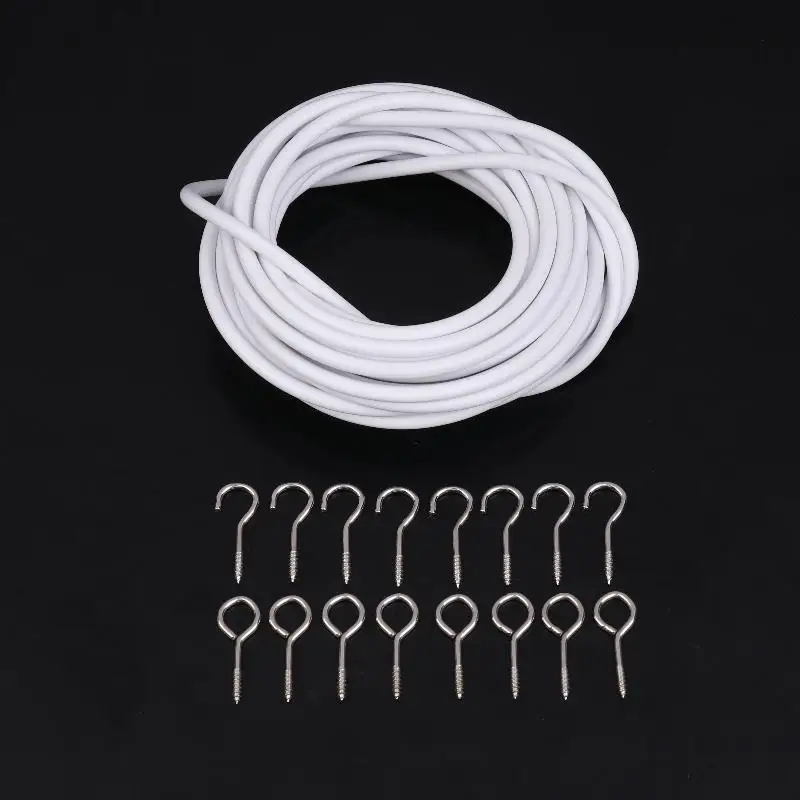 1 Set White PVC Steel Curtain Track Wire 2/3/5/6 Meters Curtain Spring Rope With Hooks Eyes Wall