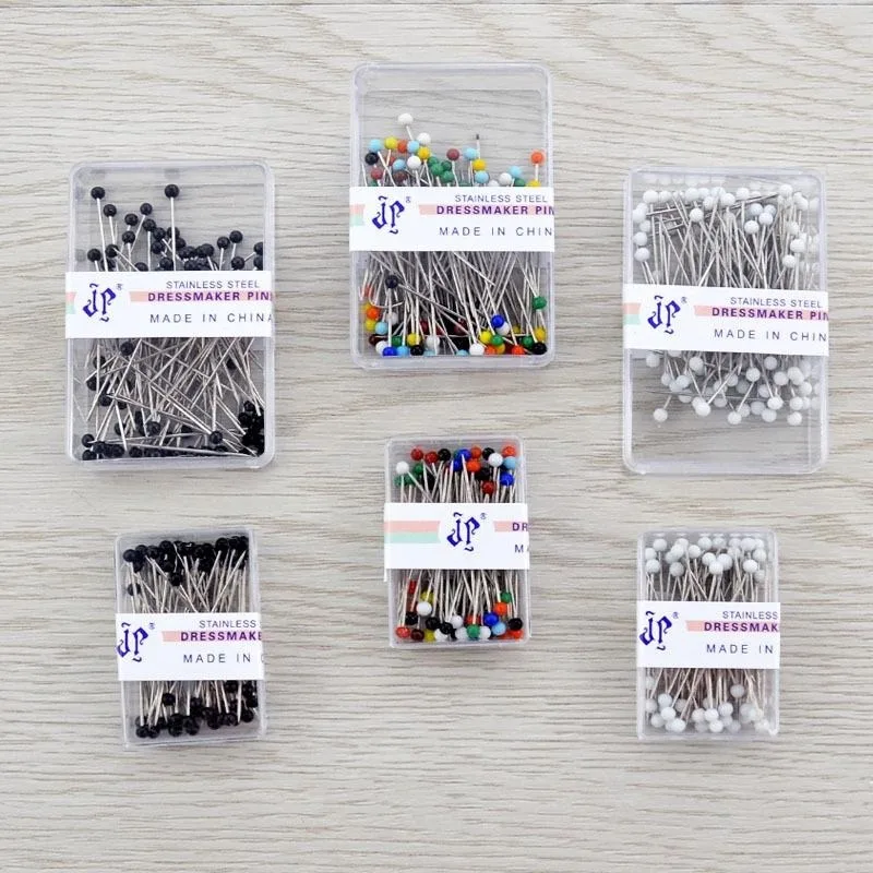 New Portable 100PCS/box  DIY Round Pearl Head Pins Mixed Colors Straight Quilting Needles DIY Sewing Crafts Pins with Box