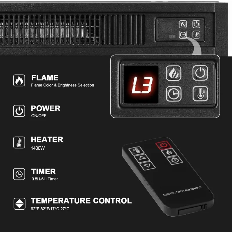مدفأة كهربائية مقاس 72 بوصة مع رف، حامل تلفزيون أبيض لأجهزة التلفاز حتى 80 بوصة، مركز ترفيه المزرعة مع مساحة تخزين لغرفة النوم
