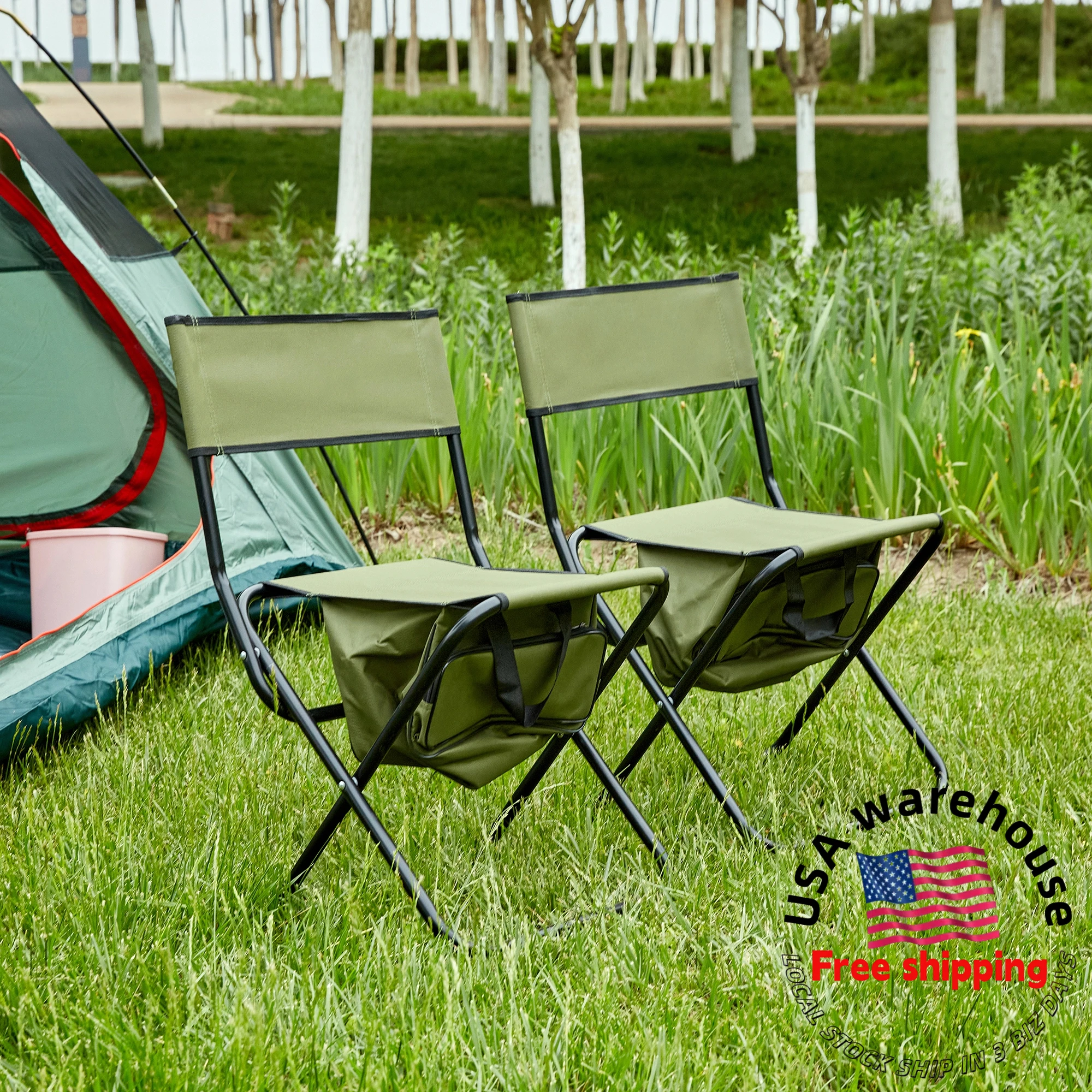 

Double Camping Chair Set of 2 Folding Camp Chair No Assembly Required Park Use Director Outdoor Event Chair Promotion