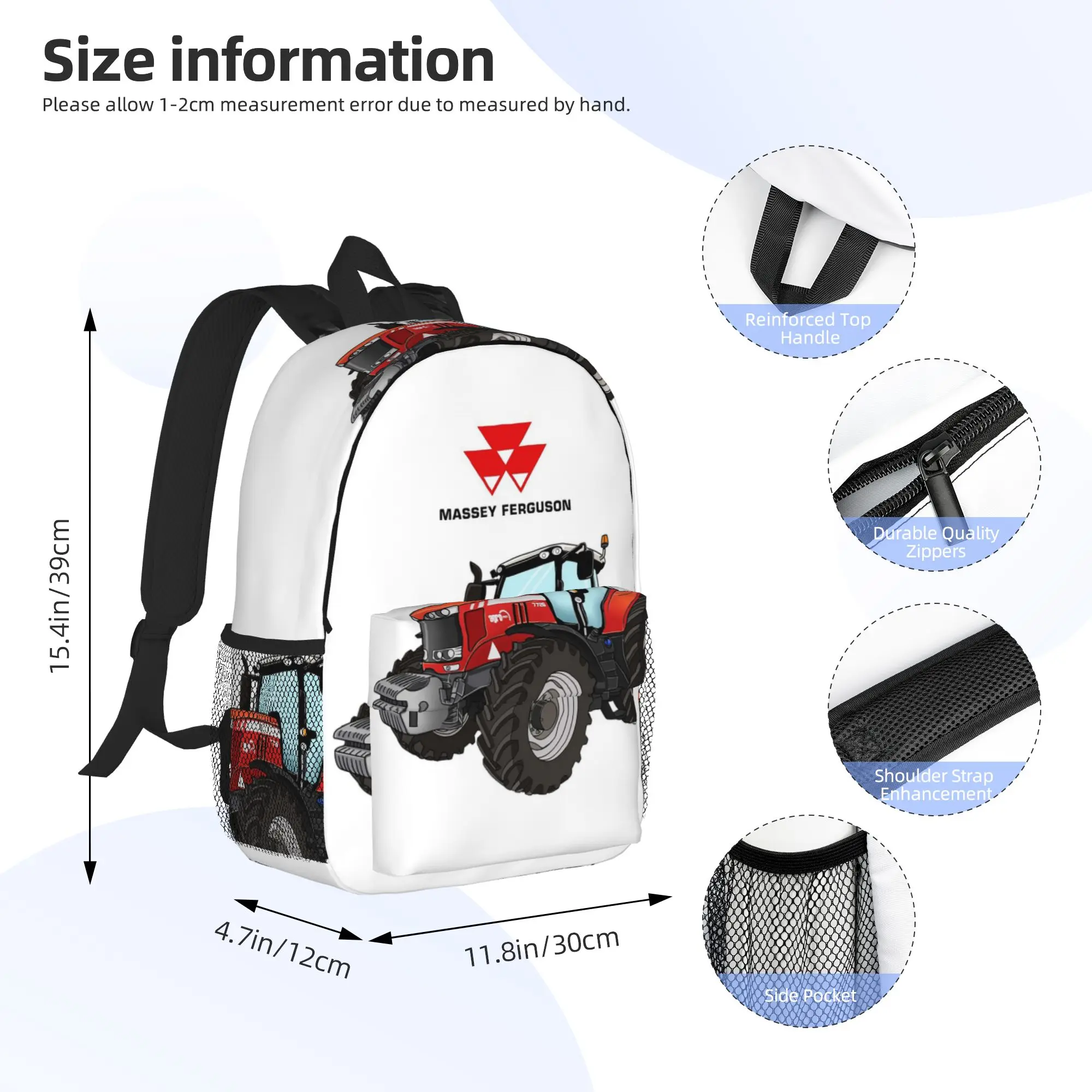 Massey Ferguson Tractor Red Tractor Backpack Hot Sale Daypack Boys Girls BookBag Shoulder Bags for Men Women School Bag