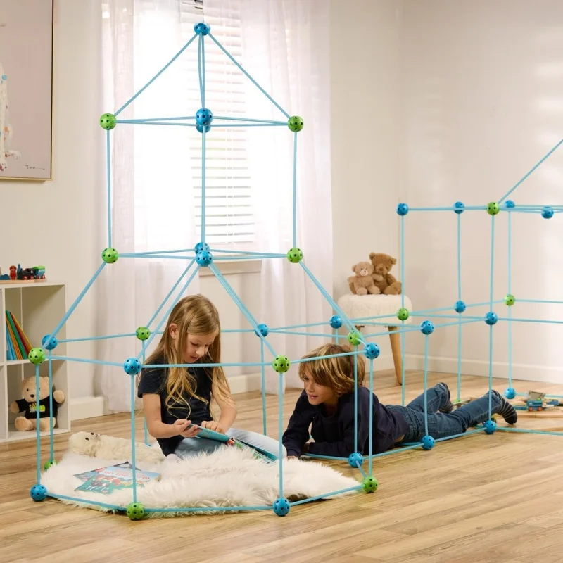 Fort Building Kit Indoor Play Engineering Set with Connecting Sticks and Balls Kids Play Space Tent & Hideout Creative