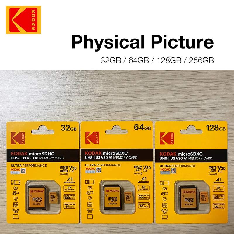 Kodak U3 micro sd card 16GB 32GB 64GB 128GB SDXC/SDHC class 10 Flash Memory Card micro sd 32gb sdcard for smartphone