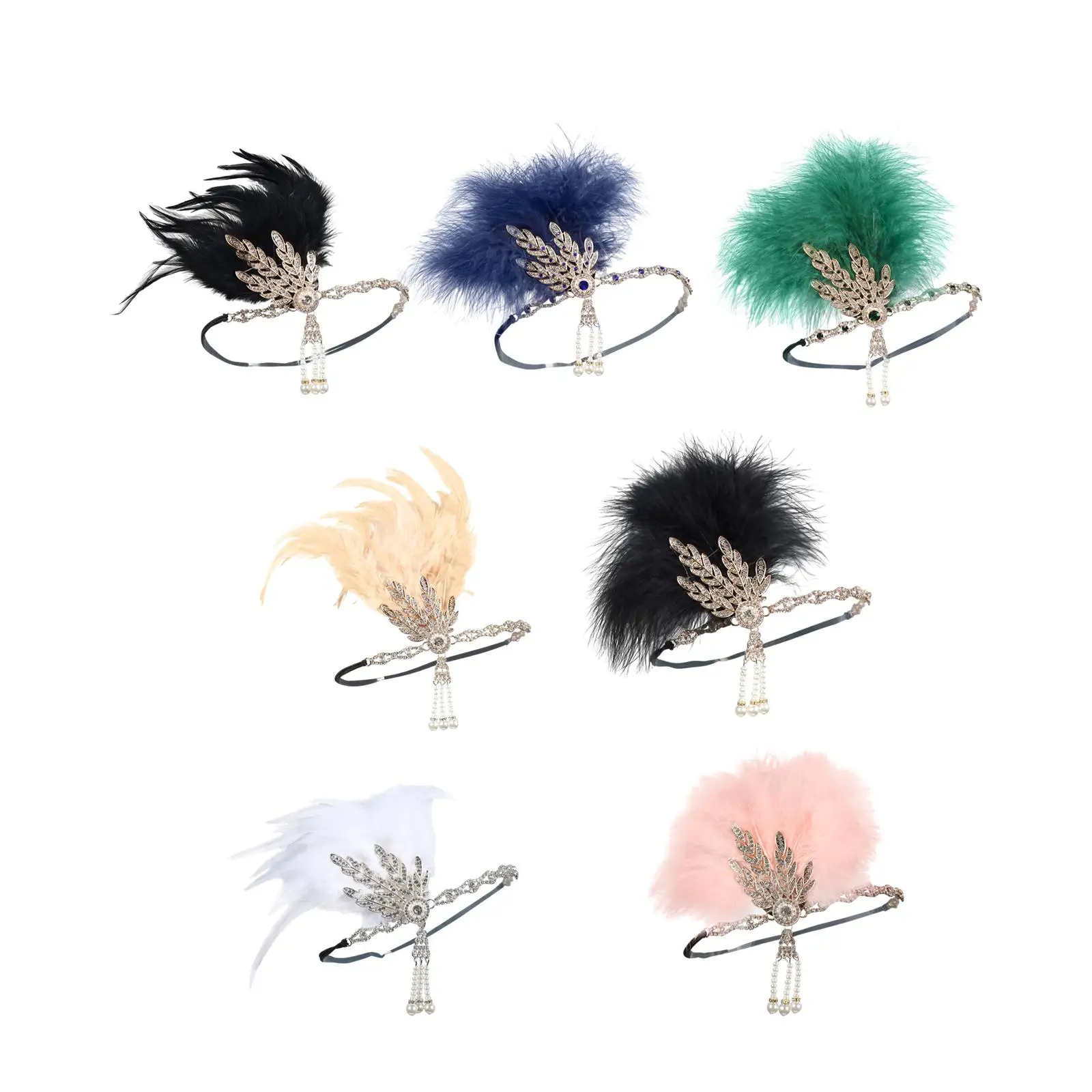 Flapper Headband Headwear 1920s Theme Hair Accessory Feather Headband Headpiece for Wedding Prom Cosplay Party Carnival