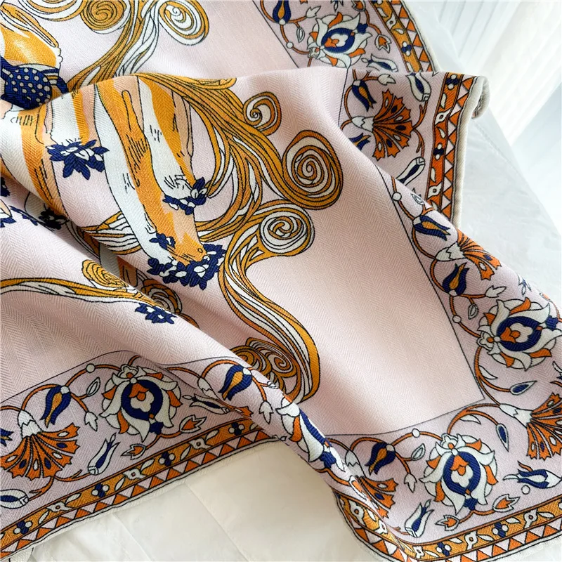 AB Sided Print Large Scarf for Women Luxury Wool Silk Cashmere Big Shawls Rolling Edge Scarfs Pashmina Hijabs Winter Accessories