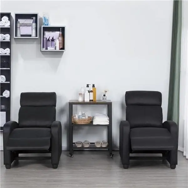 Silla de 2 asientos Sofá reclinable de cuero Sofá chaise moderno Sofá tumbona para sala de estar Cine en casa Negro