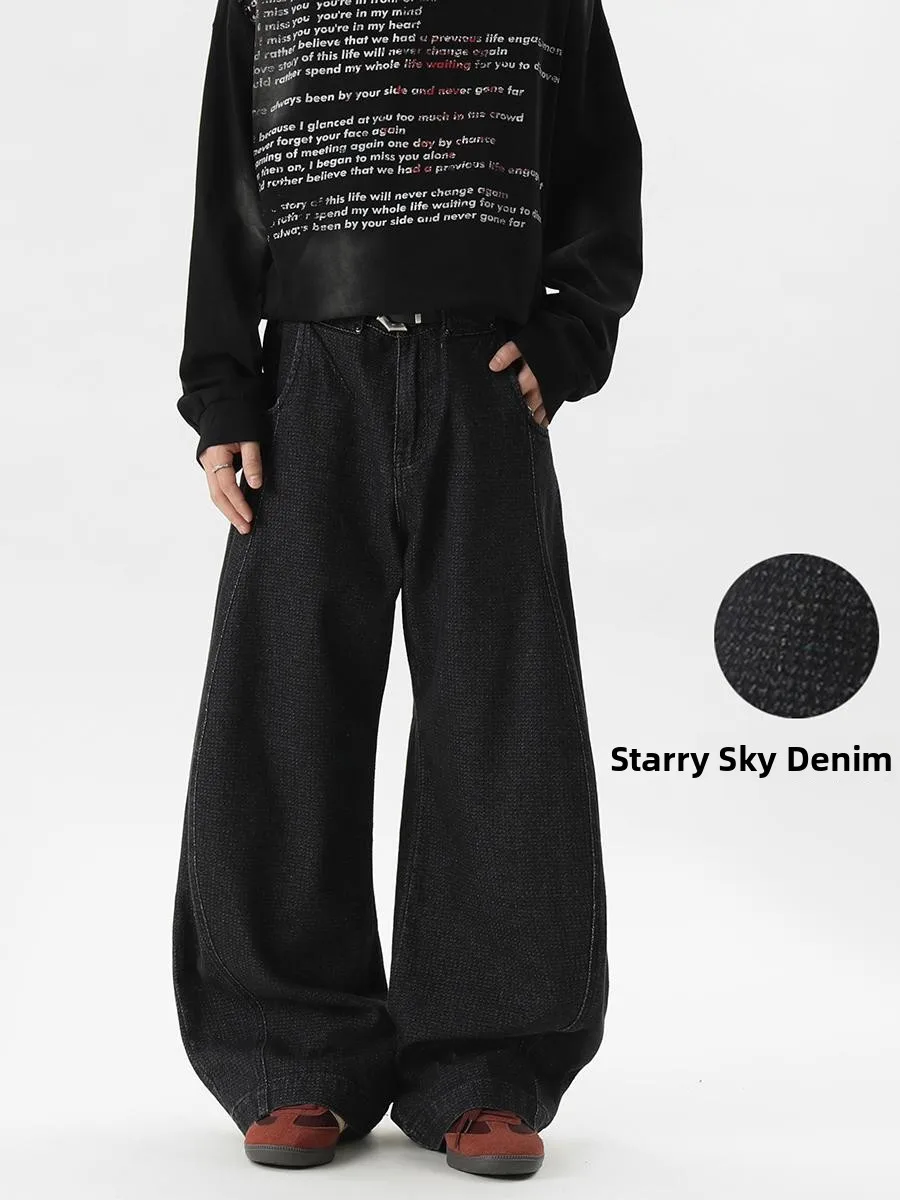 

Cleanfit American Retro Waed Starry Patterned Wide Leg Jeans Men's Spring Autumn Loose Casual Denim Pants