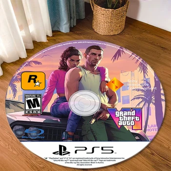 DIY 커스텀 GTA 6 게임 CD 러그, 원형 카펫, 목욕 매트, 블랙 매트, 홈 데코 러그, 거실용 주방 카펫 