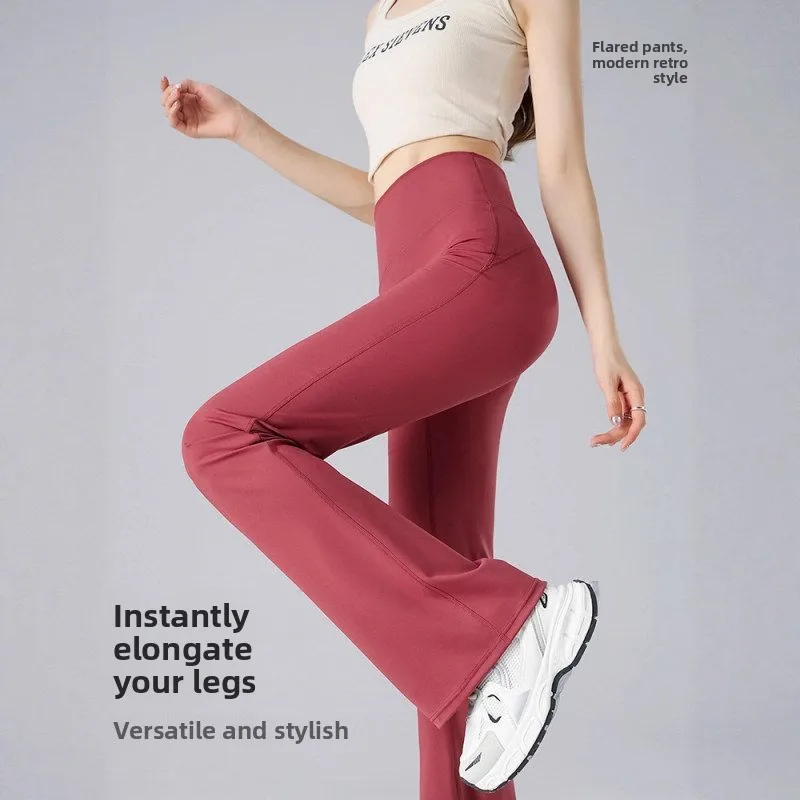 하이웨이스트 와이드 레그 요가 팬츠 여성용 가을 겨울 신상 슬림핏 스포츠 아우터웨어 아크 벨 보트 바지