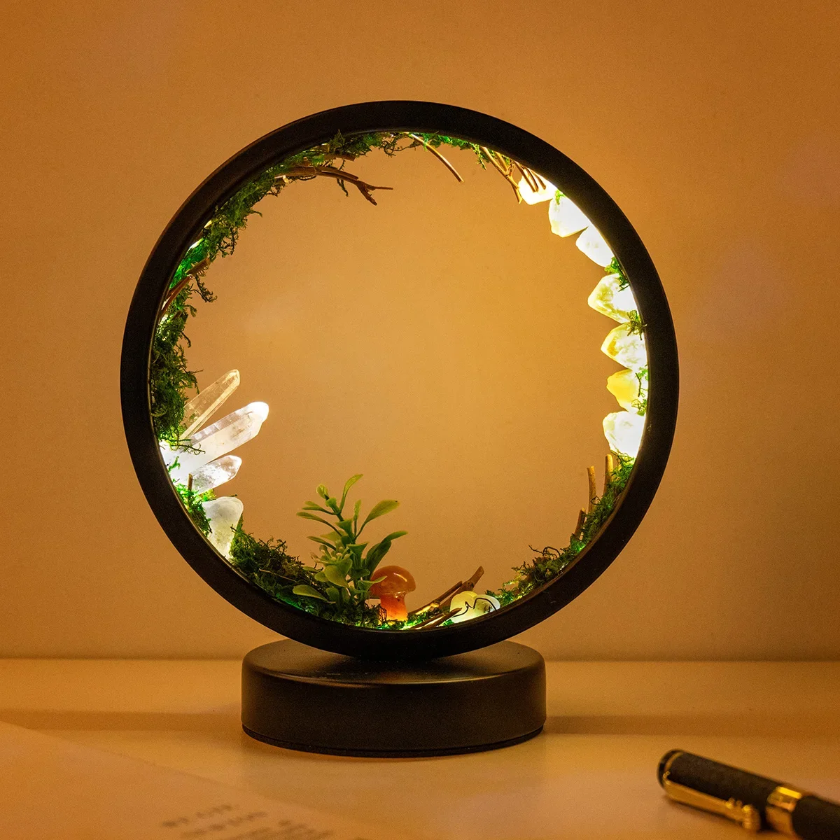 

Natural Crystal, Original Stone, Forest Ecological Atmosphere, Circular Night Light Decoration, Bedside Lamp, Decorative Lamp