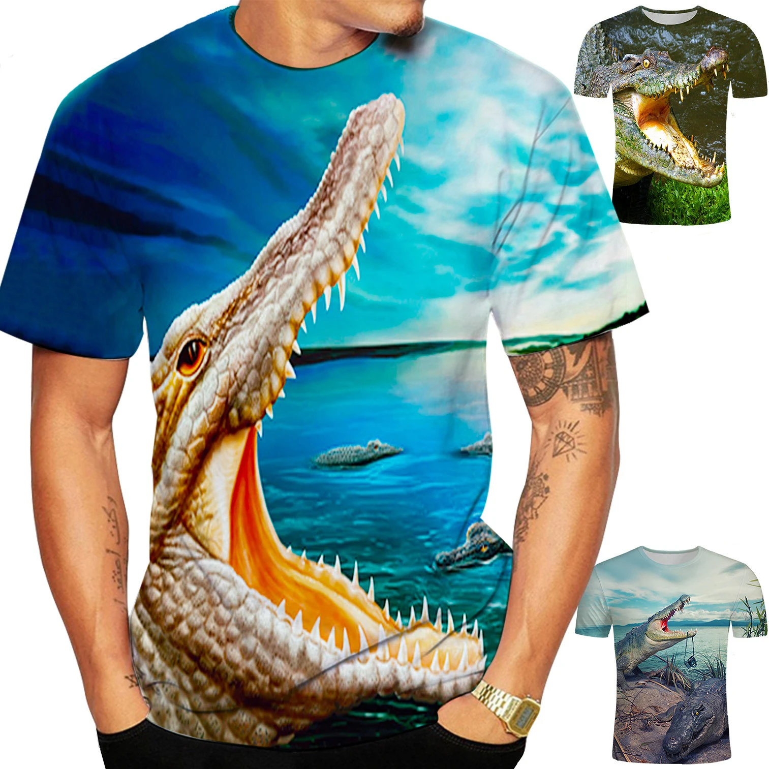 Summer Sea Dream Animals Crocodile Printed Fish 3D T-Shirt New Fashion Men Short Sleeve Tee