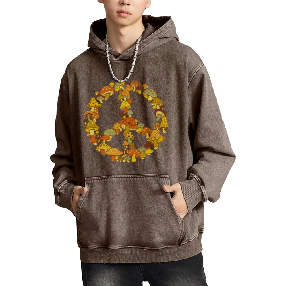 Mushroom Peace Trendy Graphic Hoodie,Acid Washed Hoodie,Retro Graphic Hoodie,Vintage Hoodie,Ghetto Hoodie,Y2K Hoodie