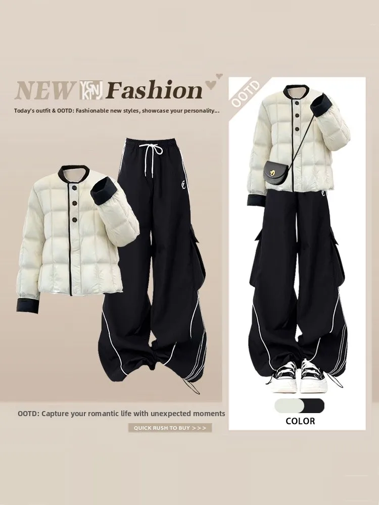 

Loose Fit round Ne Cotton Jaet And Pants Two Piece Set for Women in Bla Casual Winter Outfit Color Blo Design