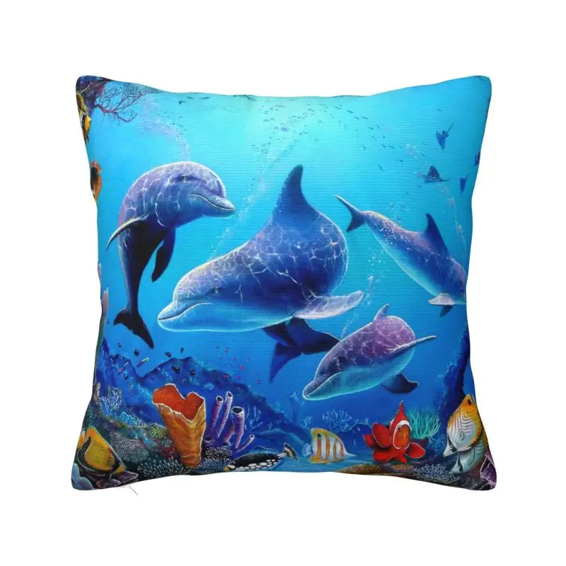 Custom Funny Dolphin Ocean Animal Pillow Case Home Decor Luxury Sea Creature Cushions for Sofa Square Pillowcase