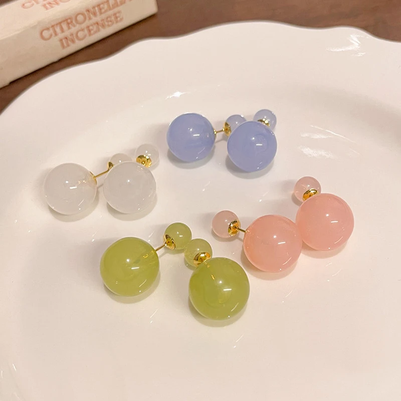 Translucent Acrylic Spherical Stud Earrings Simple Style Double Sides Candy Colors Pearl Earrings Women's Fashion Charm Jewelry