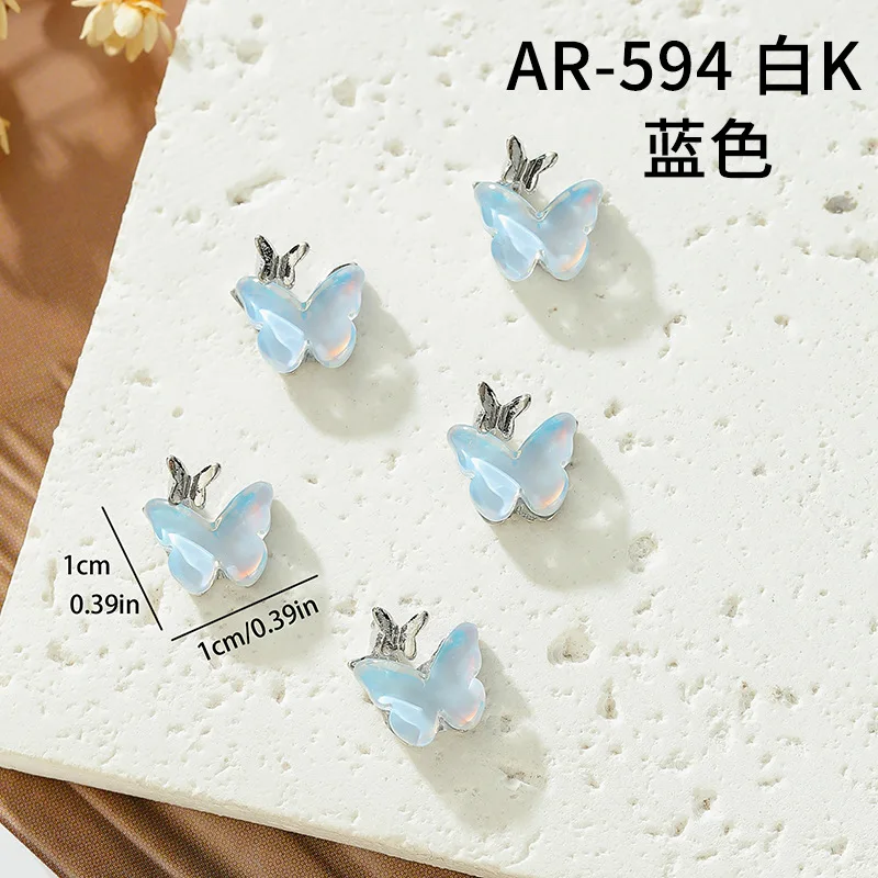 10Pcs Nail Art Mocha Butterfly Shaped Alloy Charms Multi-Colors Metal Crystal Butterfly Nail DIY Charms 3D Decorations