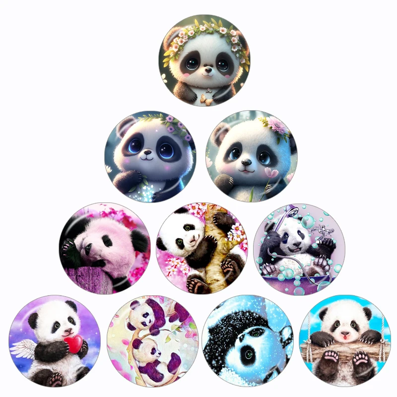 Creative Cartoon Panda10 Pcs 12mm/16mm/18mm/20mm/25mm/30mm Round Photo Glass Cabochon Demo Flat Back Making Finding