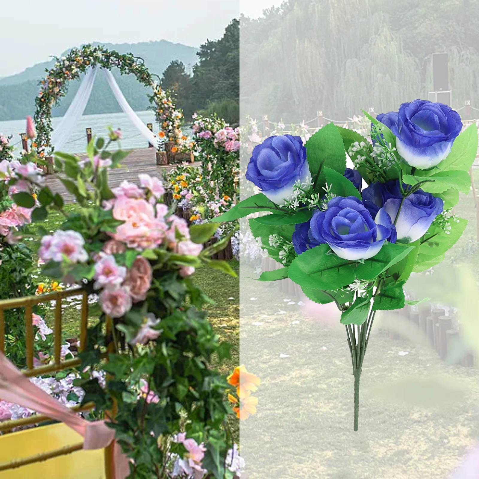 Simulated Flower Fake Flowers Sunset Red Yellow Rose Red Blue Milk White Plastic Purple Red Silk Cloth Festival