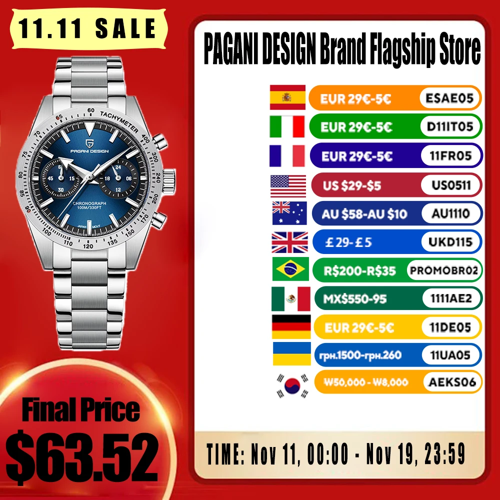 

2025 New PAGANI DESIGN Mens Watches Chronograph Luxury Mechanical Wristwatches Man Automatic Watch For Men Sport Stainless Steel