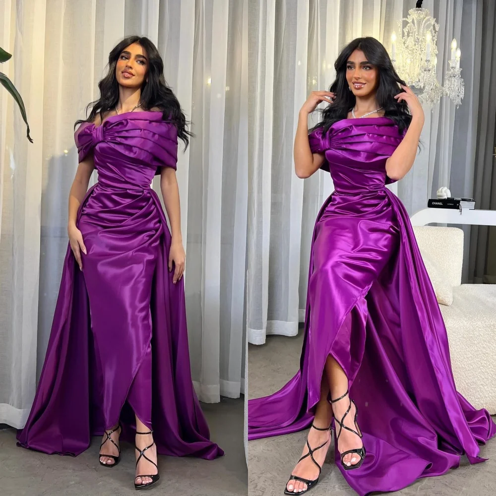 Customized Simple Off-the-shoulder Mermaid Floor Length Evening Dresses Shirred s Formal Occasion Gown فساتين كوكتيلجديد في فسات