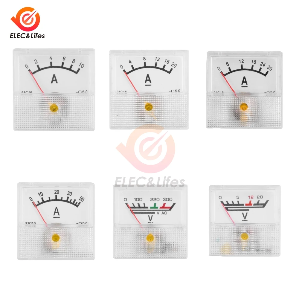 6 шт. 91C16 DC 0-20 В переменного тока 0-300 В 10A/20A/30A/50A тип указателя AC/DC прибор для измерения напряжения тестер тока