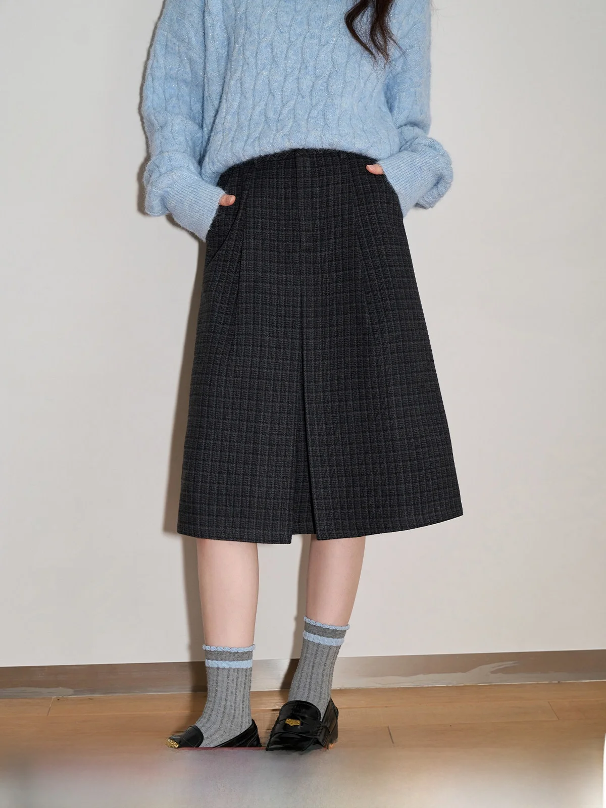 

Retro Bla Asymmetrical High Waist Plaid Skirt Women's Winter New Sle A-Line Midi Skirt Polyester Wool Blend Casual