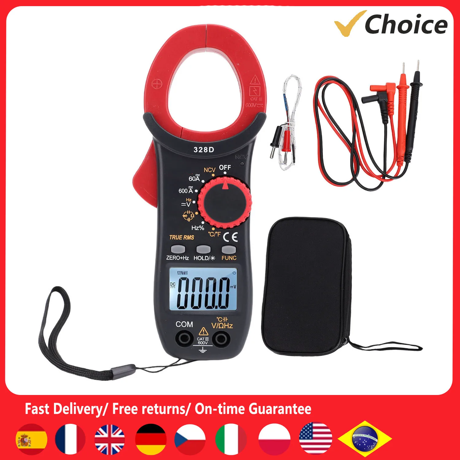 

328D цифровые клещи 6000 отсчетов автоматический диапазон 600A AC DC тестер тока резистор напряжения конденсатор частота диода тестер