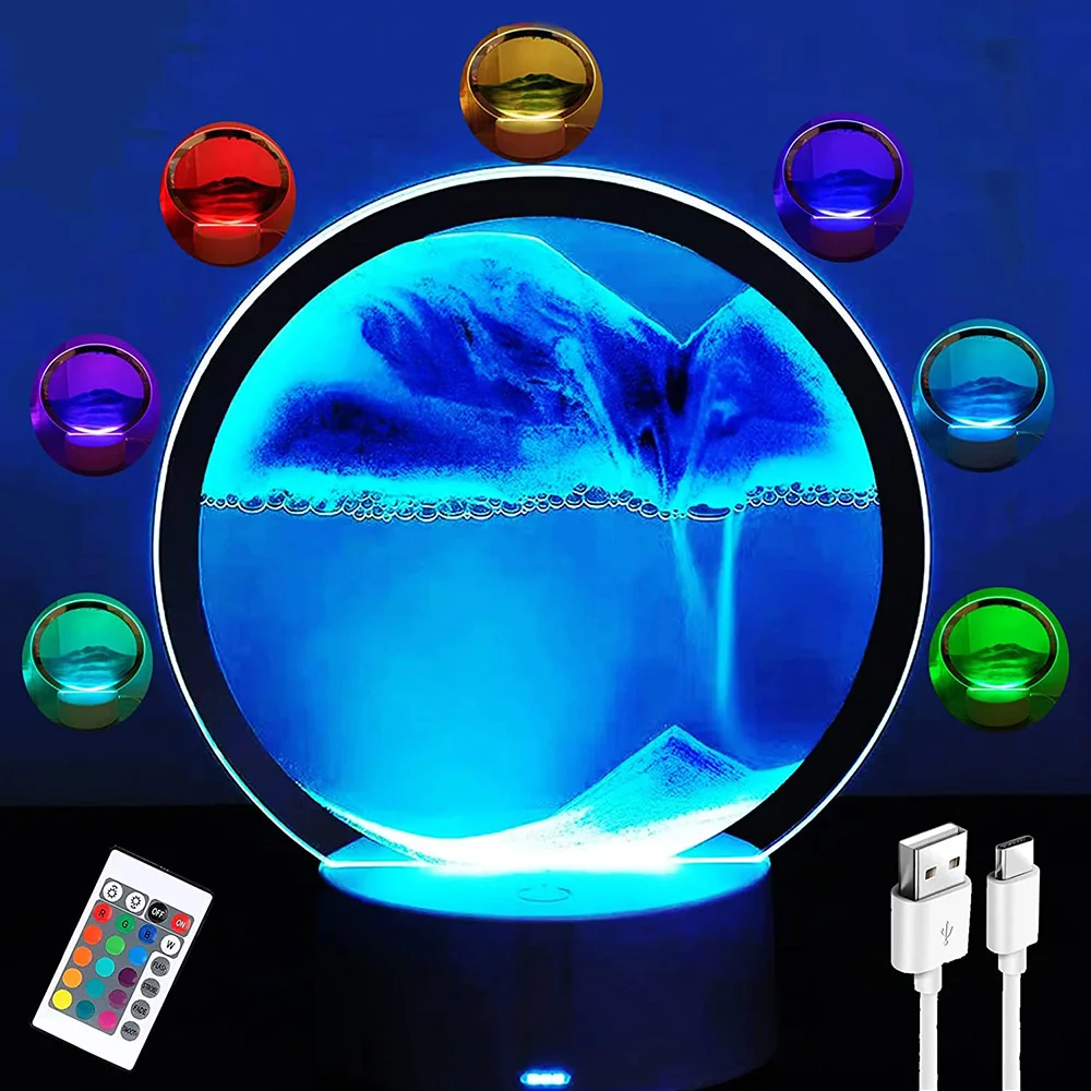 RGB 16 Colors 3D Moving Sand Art Frame Led Sandscape Lamp Hourglass Night Light Deep Sea Landscape Display With Remote Control