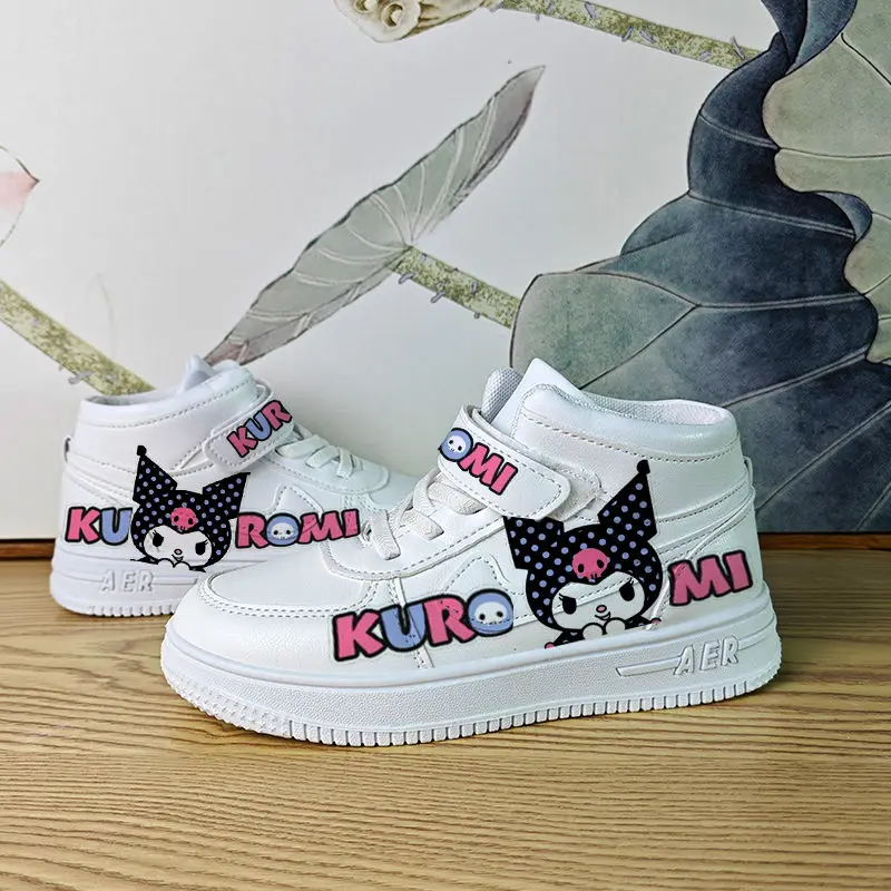 2024 Kawaii Sanrio Anime Kuromi Girls Shoes Sweet Cute Cartoon bambini studenti Sneakers con suola morbida piccole scarpe bianche regalo per bambini