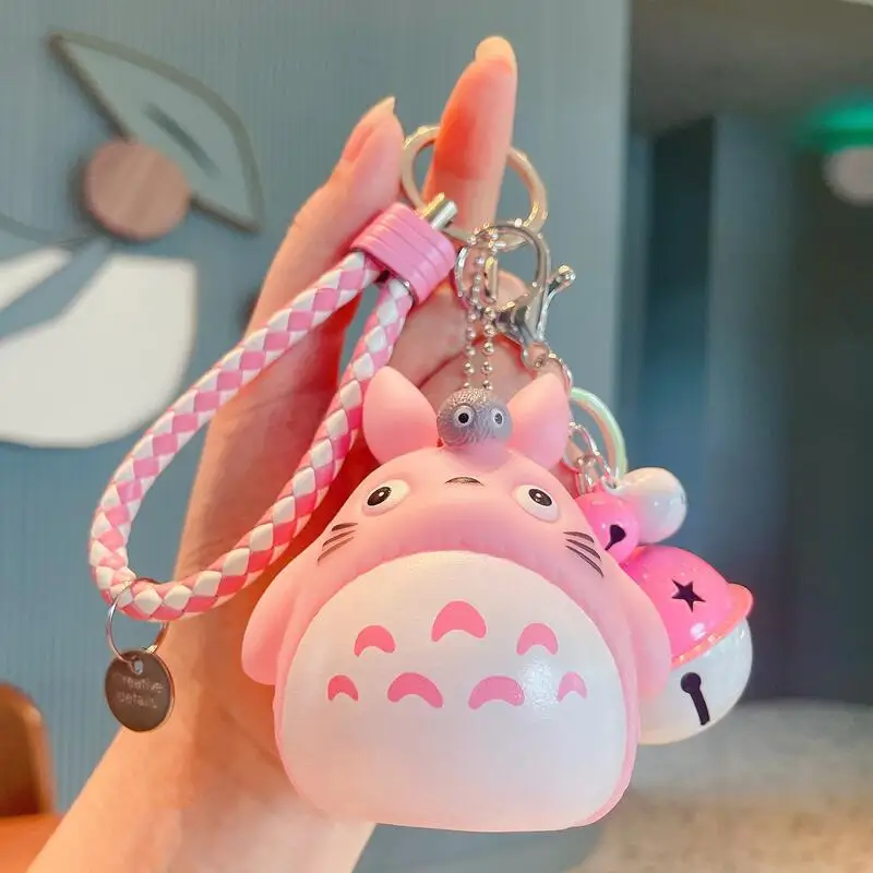 Cute Totoro Keychain Cartoon Figurine with Braided Wrist Strap & Bell, Bag & Car Pendant Accessory, Festive Gift for Couples view 4