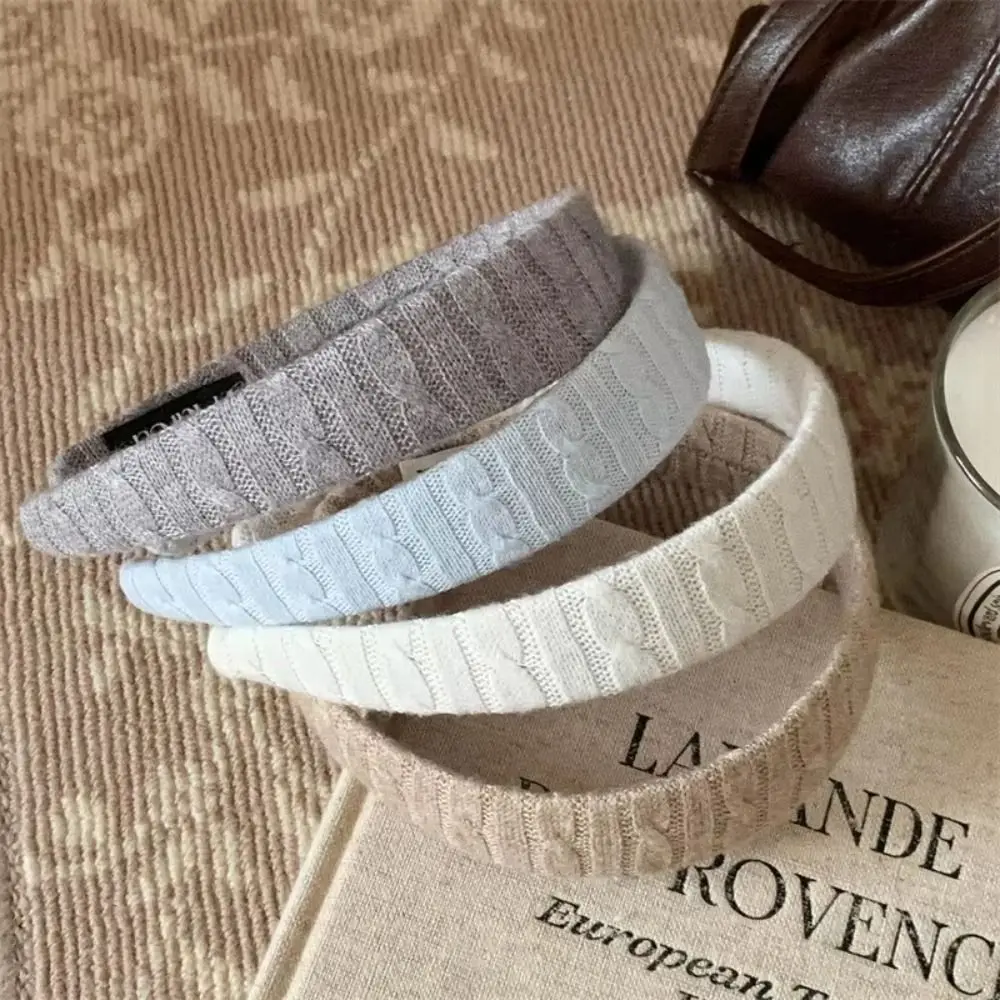 Knitting Construction Cable Knit Headband Korean Style High Crown Knitting Fabric Headbands 3CM Width Soft Wide Headband Women